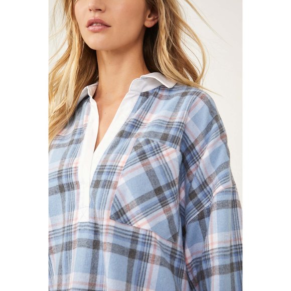 🎉LAST CHANCE🎉 FREE PEOPLE Sunday Morning Sleep Shirt / Pale Blue Combo - Picture 4 of 5